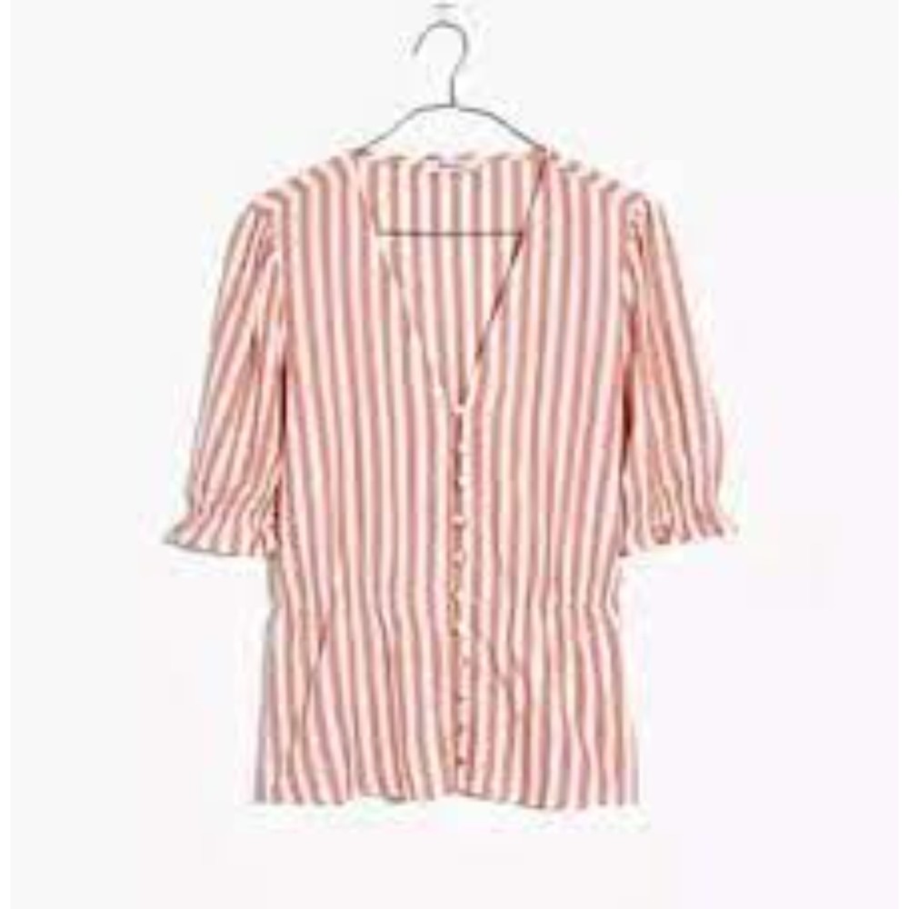 Bundle of 2 - Madewell V-Neck Peplum Popover Top in Stripe & Green Print Dress S - Picture 2 of 16